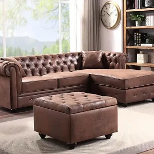 Bestpreis Sitzhocker mit Staukasten - Microfaser - Braun - LOMAI