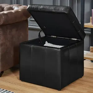 Neu Sitzhocker mit Stauraum - Kunstleder - Schwarz - SERAFINO