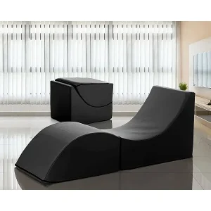 Nur Heute Klappbett Dabaz, Puff umwandelbar in Einzelbett, 100% Made in Italy, Puff, umwandelbar in eine Chaiselongue aus Kunstleder, Cm 130x50h50, Schwarz