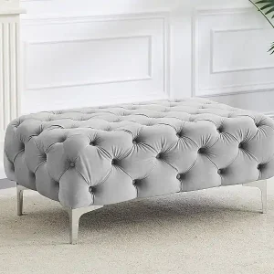 Top-Seller Chesterfield-Hocker - Samt - Hellgrau - EDWINA