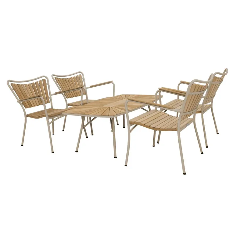 Bestseller Mandalay Marguerit Loungetisch L: 130 cm inkl. 4 Lounge-Sessel Gartenmöbel-Set - Teak/Taupe