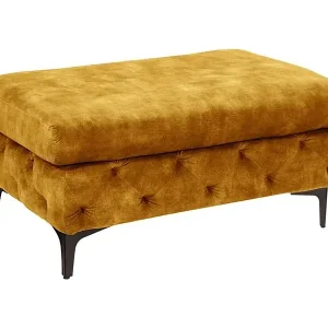 Pouf VELENA senfgelb – Barocker Samtpouf mit schwarzen Metallfüßen Top-Seller
