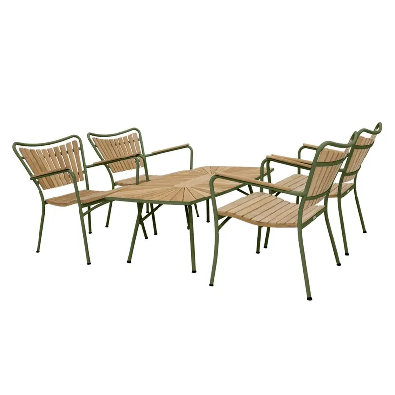Saisonangebot Mandalay Marguerit Loungetisch L: 130 cm inkl. 4 Lounge-Sesseln Gartenmöbel-Set - Teak/Olivgrün