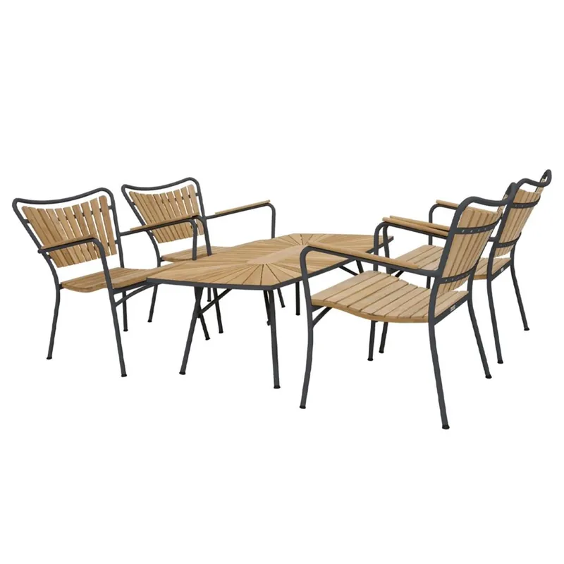 Super-Preis Mandalay Marguerit Loungetisch L: 130 cm inkl. 4 Lounge-Sesseln Gartenmöbel-Set - Teak/Anthrazit