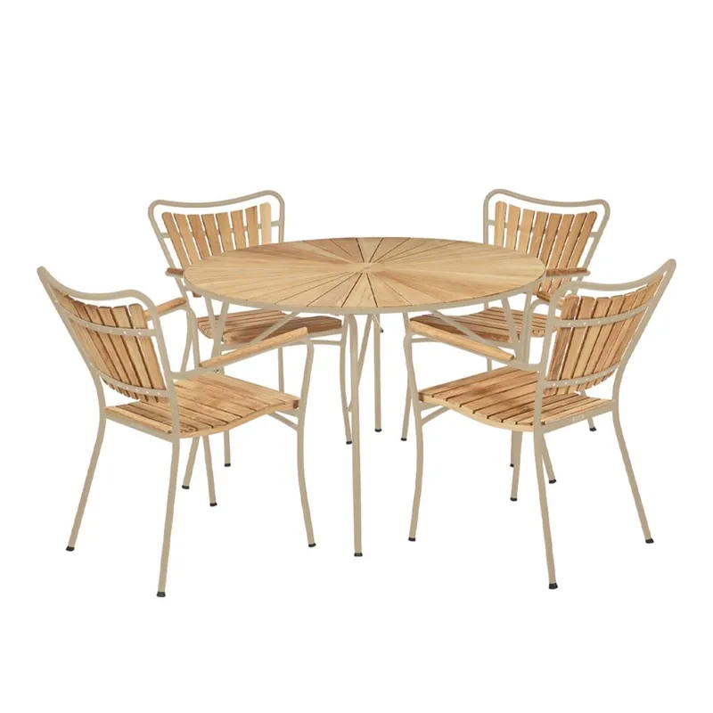 Mandalay Marguerit Gartentisch Ø: 110 cm inkl. 4 Gartenstühlen Gartenmöbel-Set - Teak/Taupe Kostenfreie Lieferung
