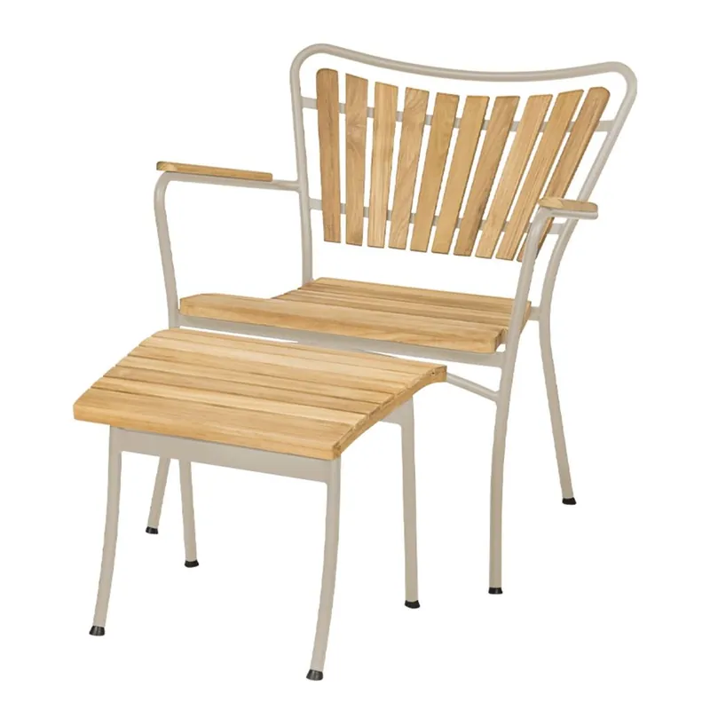 Beliebt Mandalay Marguerit Lounge-Set, bestehend aus Sessel und Hocker – Teak/Taupe