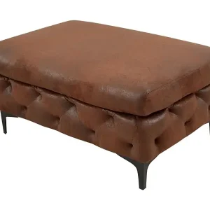 Finale Aktion Pouf VELENA braun – Barocker Pouf aus Mikrofaser mit Massivholzstruktur