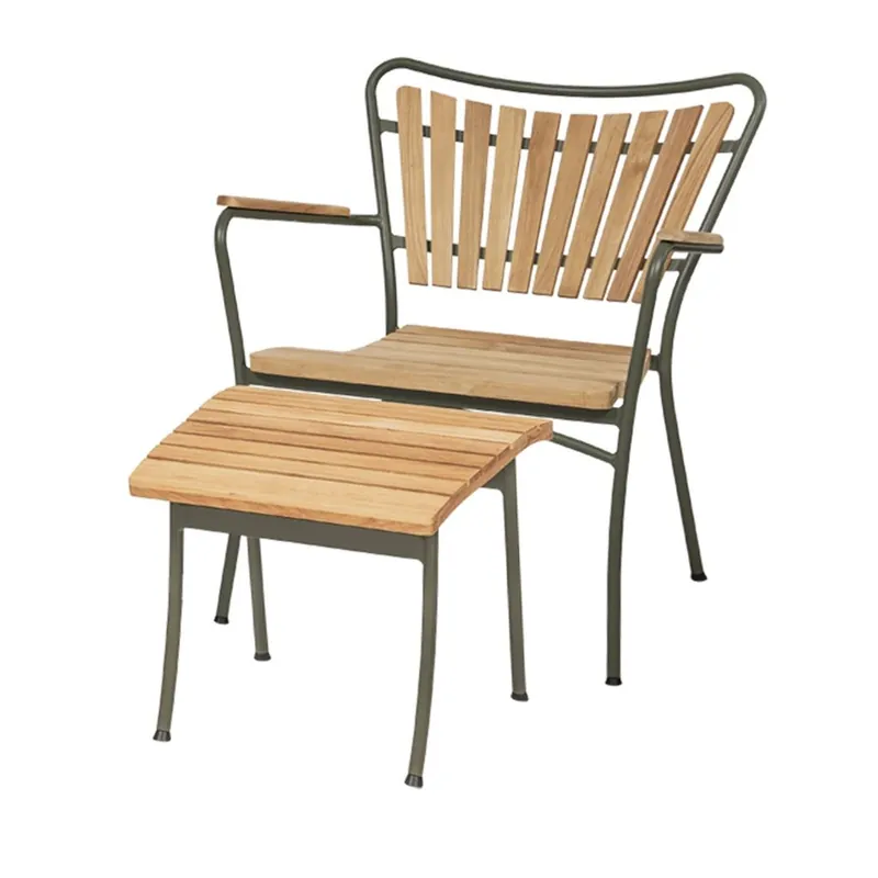 Mandalay Marguerit Lounge-Set, bestehend aus Sessel und Hocker – Teak/Olivgrün Knallerangebot