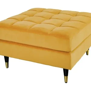 Pouf KOLIRI senfgelb – Design aus Samt und Heveaholz Begrenztes Angebot