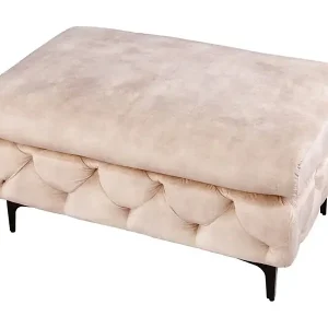 Pouf VELENA Champagner – Barocker Samtpouf mit schwarzen Metallfüßen Günstig