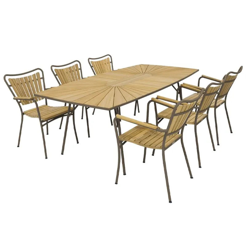 Mandalay Marguerit Gartentisch L: 200 cm inkl. 6 Gartenstühlen Gartenmöbel-Set - Teak/Mocca Top-Preis