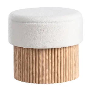 Top-Seller Pouf mit Stauraum Bouclé Stoff gepolstert creme weiß mit Holzgestell Richey