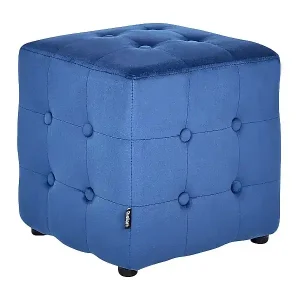 Stilvoller Hocker in Würfel Samtstoff Blau Wisconsin Preisreduziert