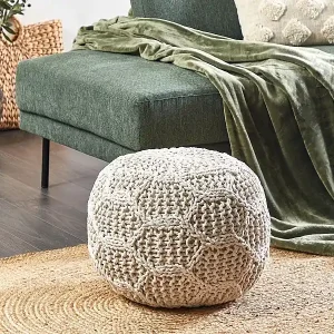 Wochenendangebot Pouf Makramee TRIMAN Baumwolle Hellbeige 50 cm 50 cm 35 cm