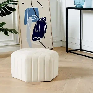 Sonderaktion Pouf in Creme aus hochwertigem Samtstoff sechseckige Form Murietta