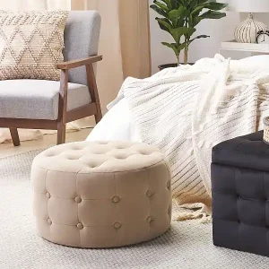 Sonderangebot Moderner Pouf Samtstoff dekorative Versteppung rund sandbeige Tampa