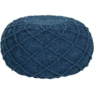 Zertifiziert Pouf Baumwolle blau geflochten Makramee rund ⌀ 50 cm Strickhocker Boho Berkane