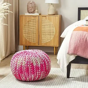 Super-Preis Pouf Hocker Baumwolle weiß / rosa ombre rund ⌀ 50 cm gestrickt Boho Conrad