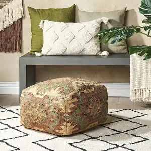 Wochenendangebot Pouf Jute und Wolle braun / bunt quadratisch 50x50x30 cm orientalisch Cumbum