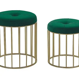 Set mit 2 Hockern LUBBOCK Samtstoff Dunkelgrün Neu Im Sortiment