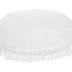 Solange Der Vorrat Reicht Pouf Baumwolle weiß geflochten mit Fransen rund ⌀ 50 cm Strickhocker Boho Oulad