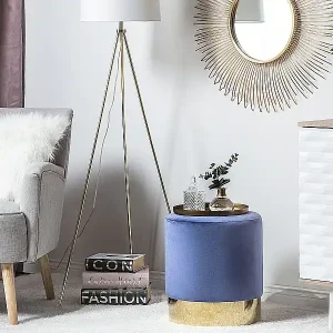 Rabatt Runder Polster Pouf aus Samt blau Ottomane Sitzpouf Modern Barock Sophia