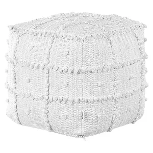 Pouf Baumwolle weiß 40x40x40 cm Sitzkissen Bodenkissen im Boho Stil Harnai Geprüft