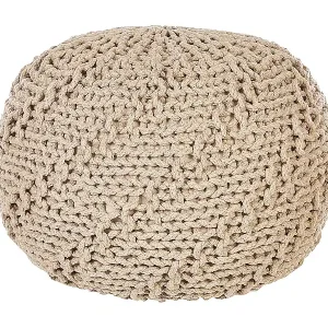 Runder Pouf Ottomane Baumwolle beige 50 x 50 x 35 cm gestrickt Boho Priene Sonderaktion
