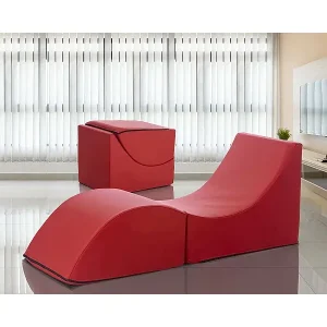 Klappbett Dabaz, Puff umwandelbar in Einzelbett, 100% Made in Italy, Puff, umwandelbar in eine Chaiselongue aus Kunstleder, Cm 130x50h50, Rot Nur Für Kurze Zeit