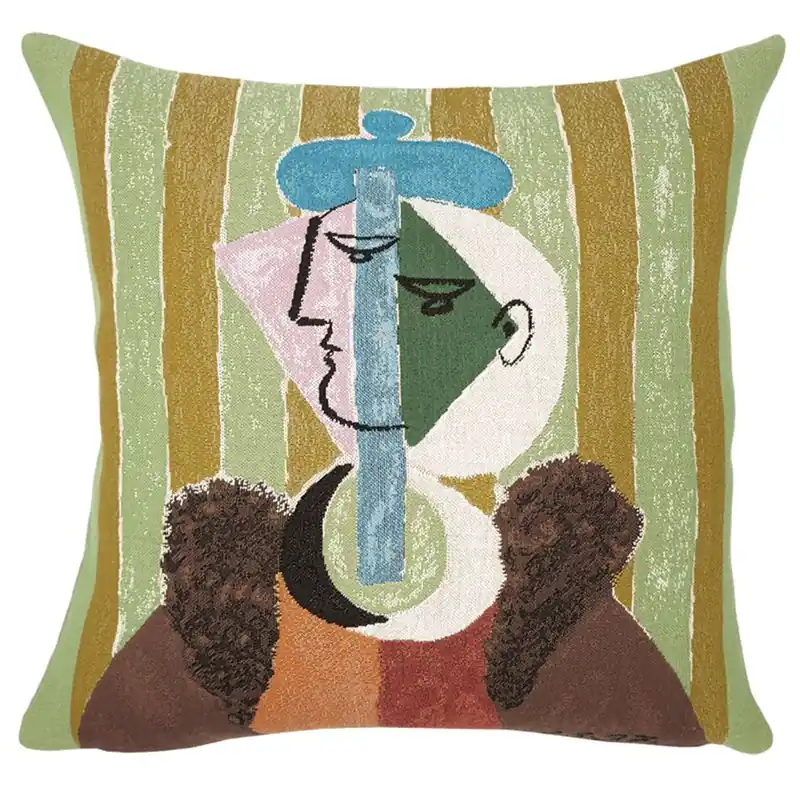 Poulin Design Picasso Pude 45x45 cm – Frau mit Baskenmütze und Pelzkragen (1937) Highlight