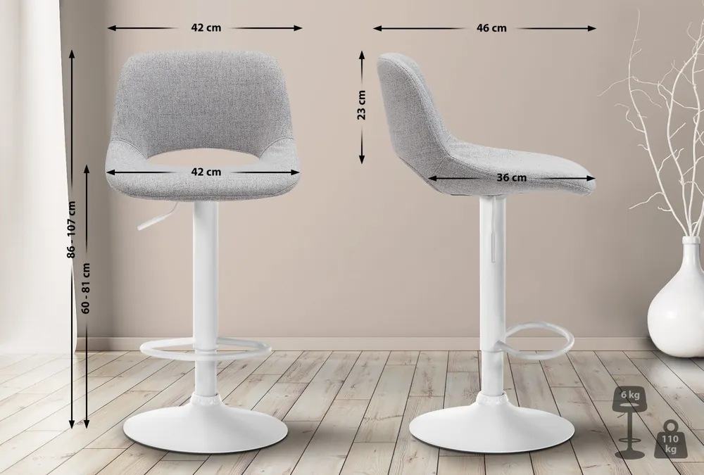2er Set Barhocker Camden Stoff weiß, hellgrau Neu Im Sortiment