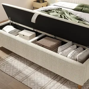 Direkt Vom Hersteller Gepolsterte Sitzbank mit Stauraum 165x38x46cm - Samt - Beige