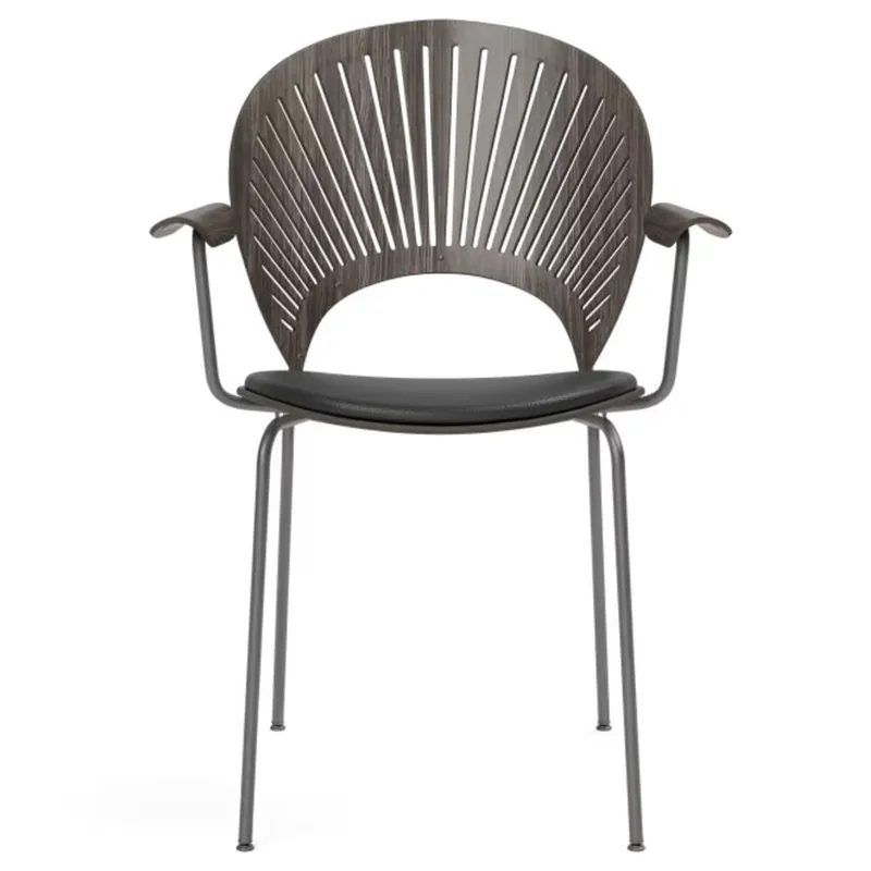 Fredericia Furniture 3397 Trinidad Stuhl, Sitzfläche gepolstert, H: 85 cm, Eiche grau gebeizt/schwarzes Leder Ausverkauf