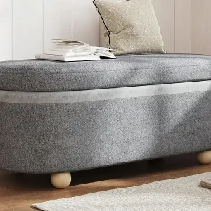 Neu Im Sortiment Aufbewahrungsbank 121.5x49x44.5cm - Bezug aus Wollstoff - Hockerbeine aus Holz - Grau