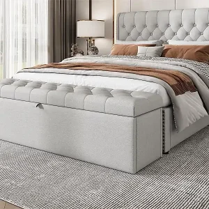 Billig Gepolsterte Truhenbank aus Leinen – Hellgrau