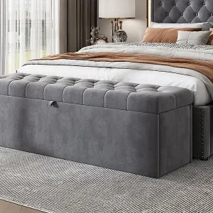 Rabatt Mit Samt gepolsterte Truhenbank – Grau