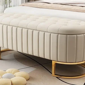 Mit Samt gepolsterte Aufbewahrungsbank – moderner Stil – Beige Preisreduziert