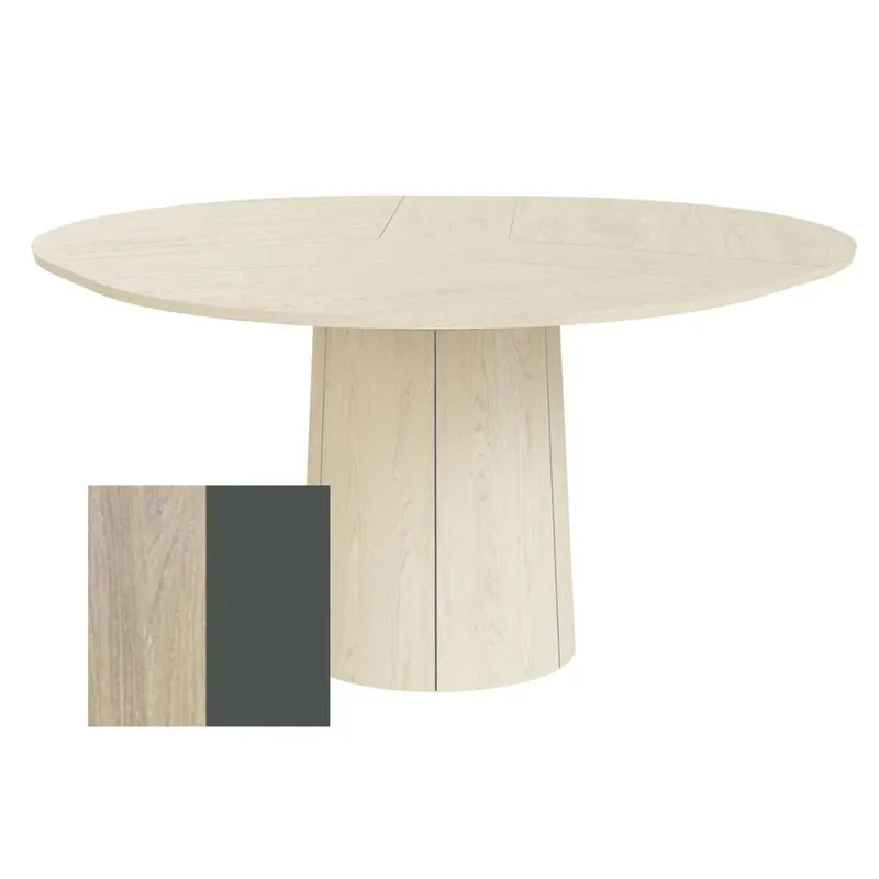 Saisonangebot Skovby SM33 Esstisch inkl. 3 Stk. Einlegeplatten Ø: 123-149 cm - Weiß geölte Eiche/Grünes Laminat