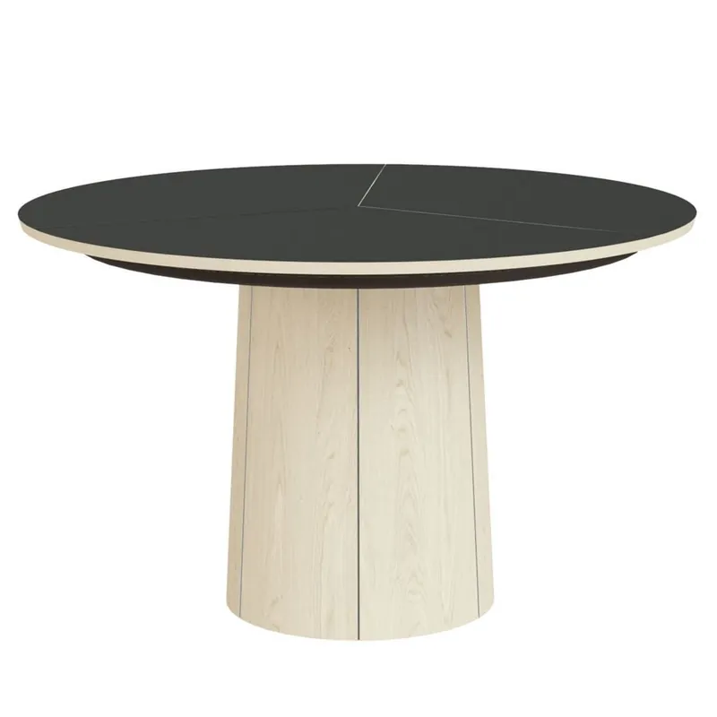 Skovby SM33 Esstisch inkl. 3 Stk. Einlegeplatten Ø: 123-149 cm - Weiß geölte Eiche/Schwarzes Laminat Direkt Vom Hersteller