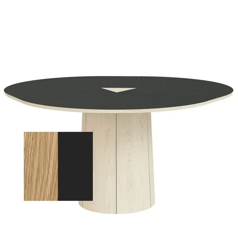 Skovby SM33 Esstisch inkl. 3 Stk. Einlegeplatten Ø: 123-149 cm - Naturgeölte Eiche/Schwarzes Laminat Begrenztes Angebot