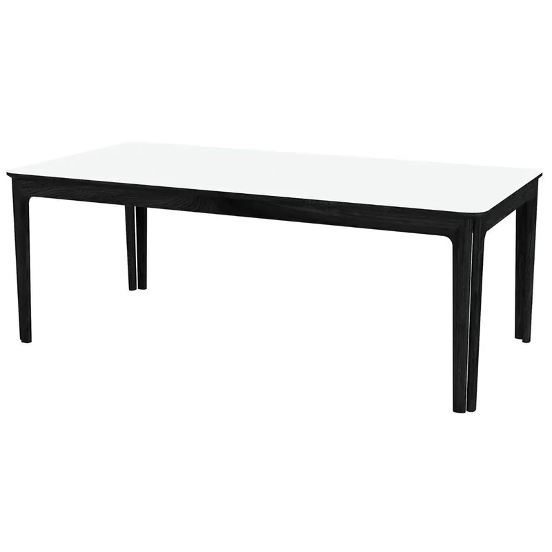 Heißes Angebot Skovby SM27 Esstisch inkl. 3 Einlegeplatten L: 205-358 cm - Schwarz lackierte Eiche/Weißes Laminat