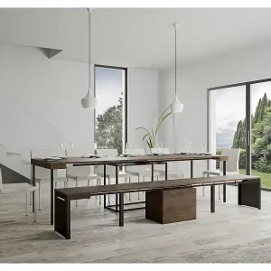 Preisknaller Ausziehbare Sitzbank 55x40/305 cm Walk Nussbaum mit Eisenrahmen aus Anthrazit