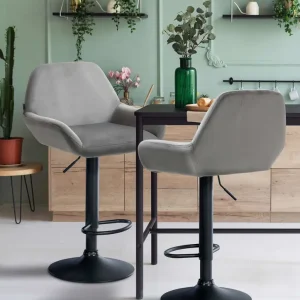 2er Set Barhocker Braga Samt schwarz, grau Neue Kollektion