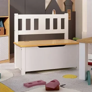 Abverkauf Kinderbank mit Stauraum Weiß und Beige 60x30x55 cm MDF