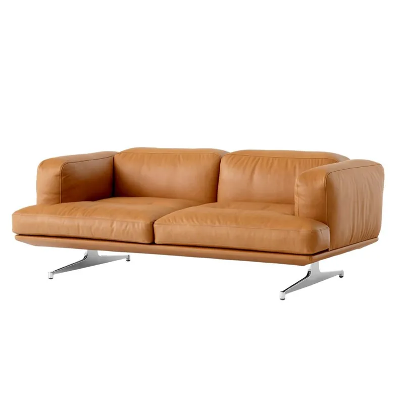 &Tradition Inland AV22 2-Sitzer-Sofa – Edles Cognac-Leder/Chrom Ben Markenprodukt