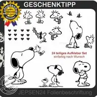 Neue Ware 24 Aufkleber Woodstock Snoopy Set G3 Peanuts Herzen in Wunschfarbe