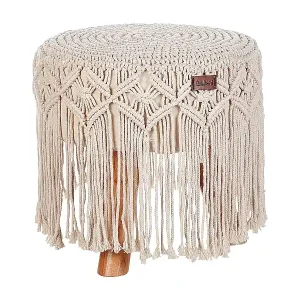 Top-Preis Hocker aus Baumwolle Holz beige 40 x 40 cm mit Makramee im Boho Stil Nawabad