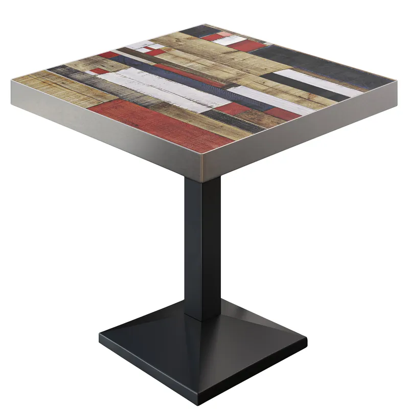 Wochenendangebot BPA | Bistro Tisch | Quadratisch | Edelstahl Rand | 60 x 60 x 81 cm | Vintage Bunt / Schwarz