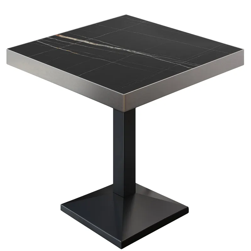 Wochenendangebot BPA | Bistro Tisch | Quadratisch | Edelstahl Rand | 60 x 60 x 81 cm | Schwarz Marmor / Schwarz