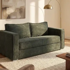 4-Sitzer Schlafsofa Express aus tannengrünem Cord mit Memory-Schaum-Sitz - Liegefläche 160 cm - Matratze 18 cm LORETO Solange Der Vorrat Reicht